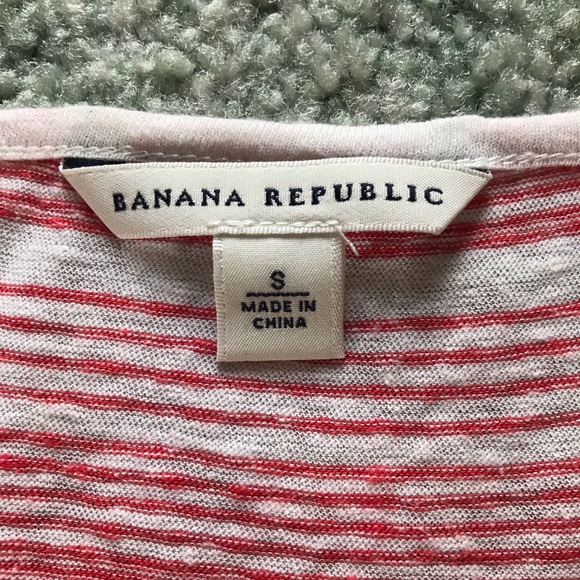 BANANA REPUBLIC Cream and Pinkish-Coral Striped Tee, Long Sleeve - Picture 7 of 10